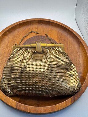 Whiting & Davis Mesh Evening Bag Gold Tone Metal Mesh Clutch USA 7x5